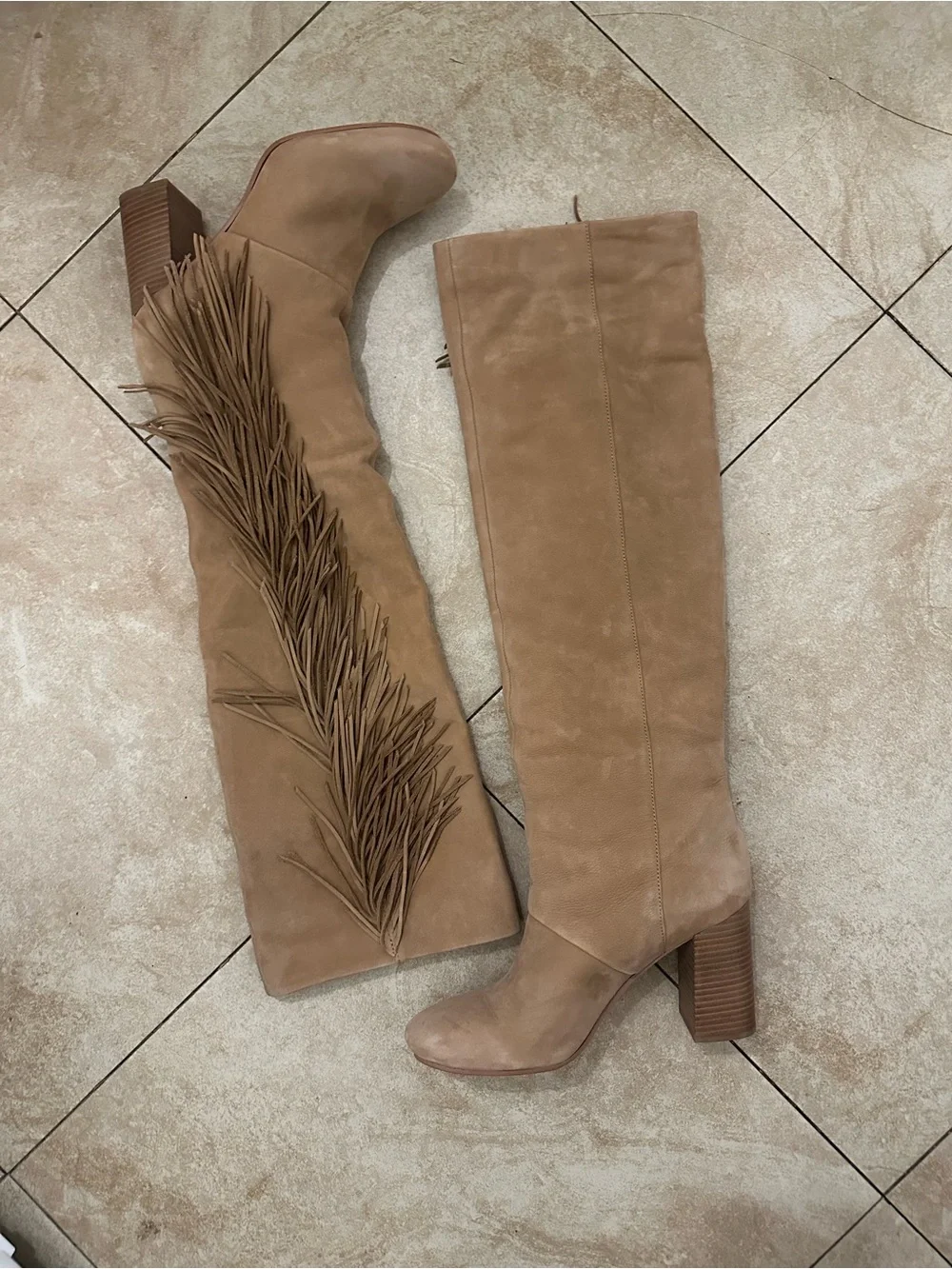 Sam Edelman Fringe Over-the-Knee Boots - Tan Brown